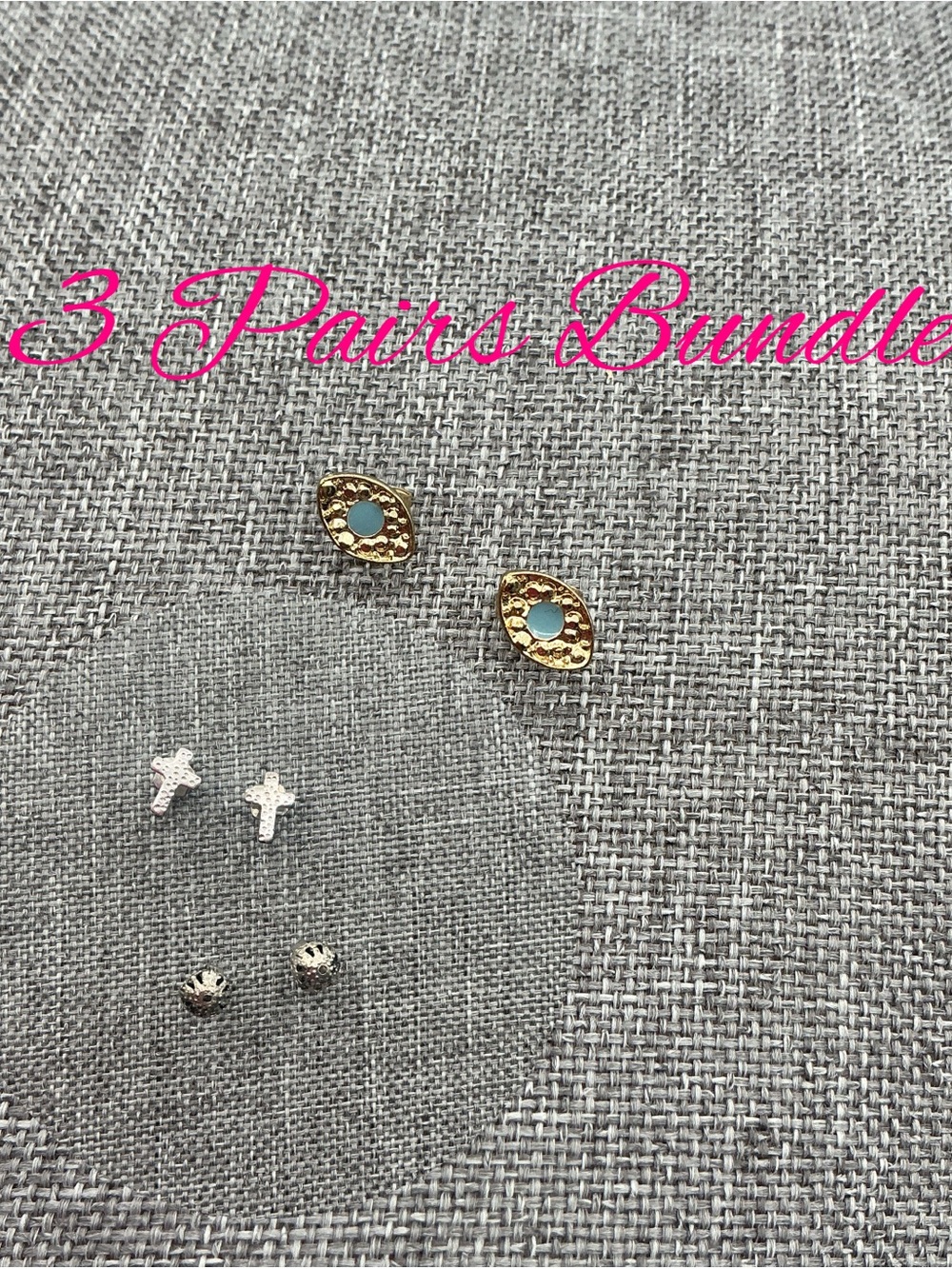 Gold Tone & Turquoise Color Evil Eye Stud Earrings Bundle